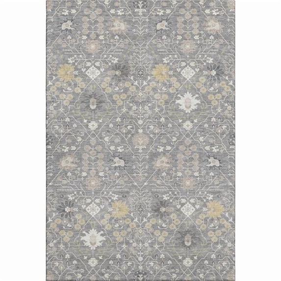 HomeRoots 679209 9 x 12 ft. Gray, Ivory & Beige Oriental Washable Machine Made Rectangle Area Rug with UV Protection