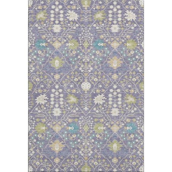 HomeRoots 679218 5 x 8 ft. Lavender Beige & Blue Oriental Washable Machine Made Rectangle Area Rug with UV Protection