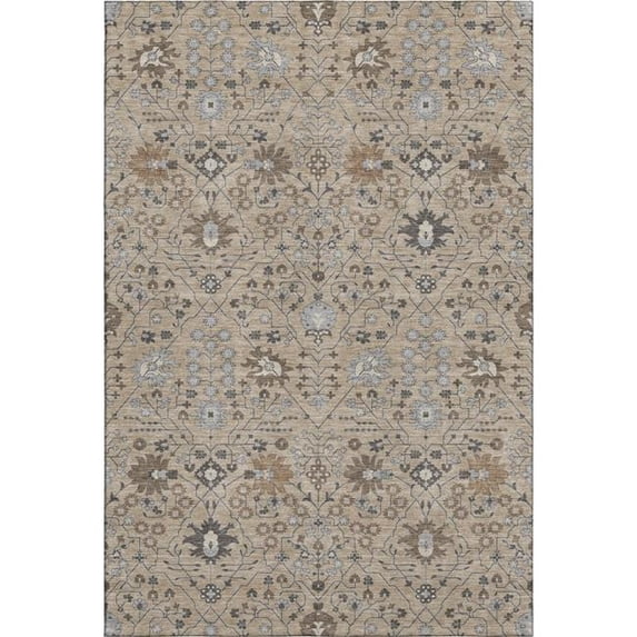 HomeRoots 679246 10 x 14 ft. Taupe Gray & Brown Oriental Washable Machine Made Rectangle Area Rug with UV Protection