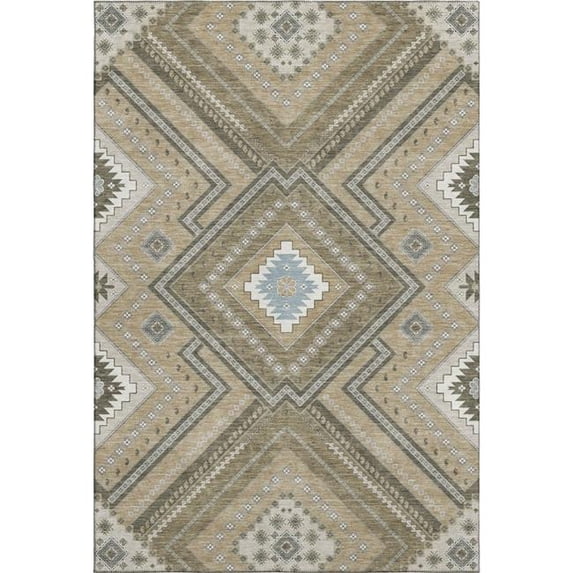 HomeRoots 679251 9 x 12 ft. Beige, Ivory & Gray Tribal Washable Machine Made Rectangle Area Rug with UV Protection