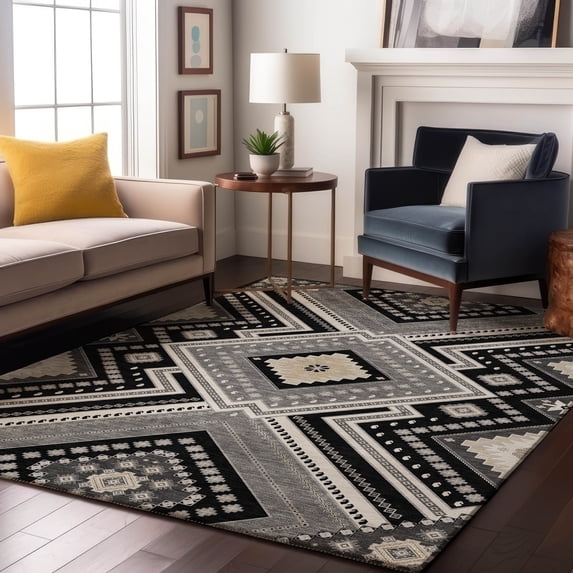 Addison Rugs Mayfield Premium Machine Washable Transitional Tribal Black Rectangle Rug, 9' x 12'