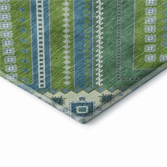 HomeRoots 679292 8 x 10 ft. Lime Green Teal & Ivory Tribal Washable Machine Made Rectangle Area Rug with UV Protection