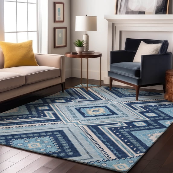 Addison Rugs Mayfield Premium Machine Washable Transitional Tribal Navy Rectangle Rug, 9' x 12'