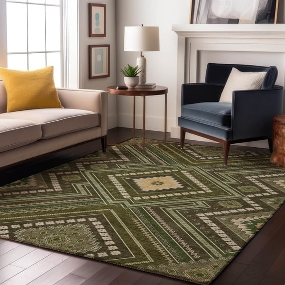 Addison Rugs Mayfield Premium Machine Washable Transitional Tribal Olive Rectangle Rug, 8' x 10'