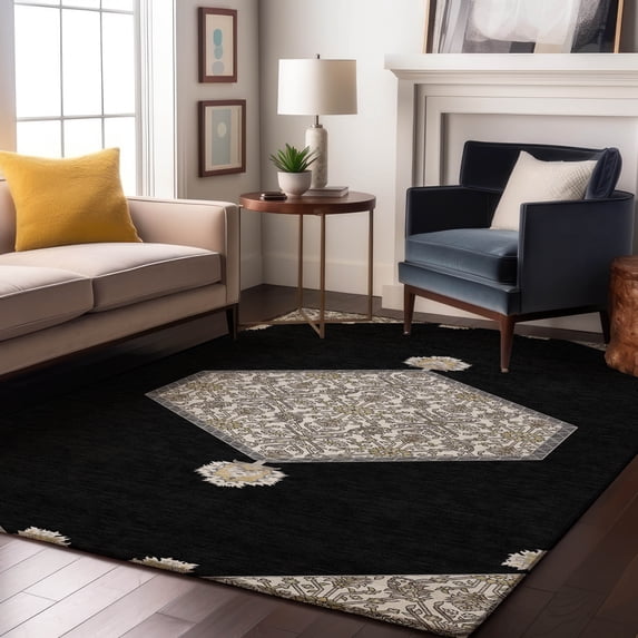 Addison Rugs Mayfield Premium Machine Washable Traditional Oriental Black Rectangle Rug, 5' x 7'6"