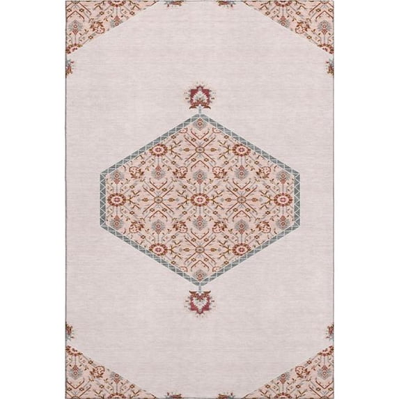 HomeRoots 679386 5 x 8 ft. Pink Burgundy & Gray Oriental Washable Machine Made Rectangle Area Rug with UV Protection