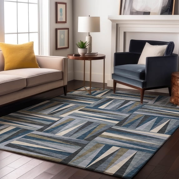 Addison Rugs Mayfield Premium Machine Washable Transitional Squares Denim Rectangle Rug, 8' x 10'