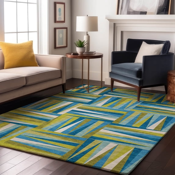 Addison Rugs Mayfield Premium Machine Washable Transitional Squares Teal Rectangle Rug, 3' x 5'