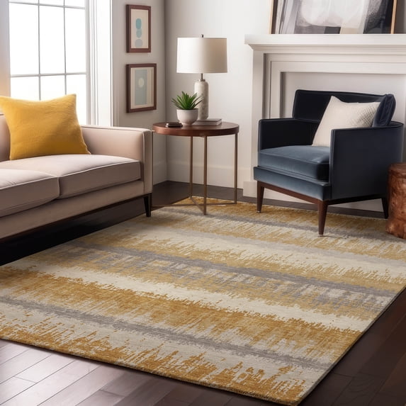 Addison Rugs Mayfield Premium Machine Washable Transitional Stripes Gold Rectangle Rug, 8' x 10'