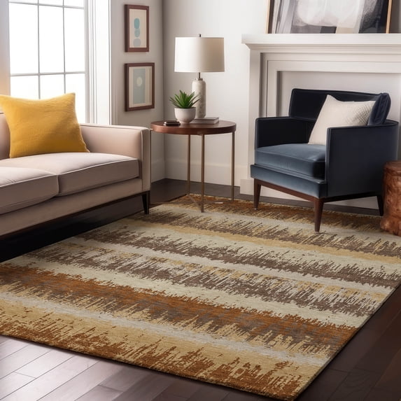 Addison Rugs Mayfield Premium Machine Washable Transitional Stripes Mocha Rectangle Rug, 9' x 12'