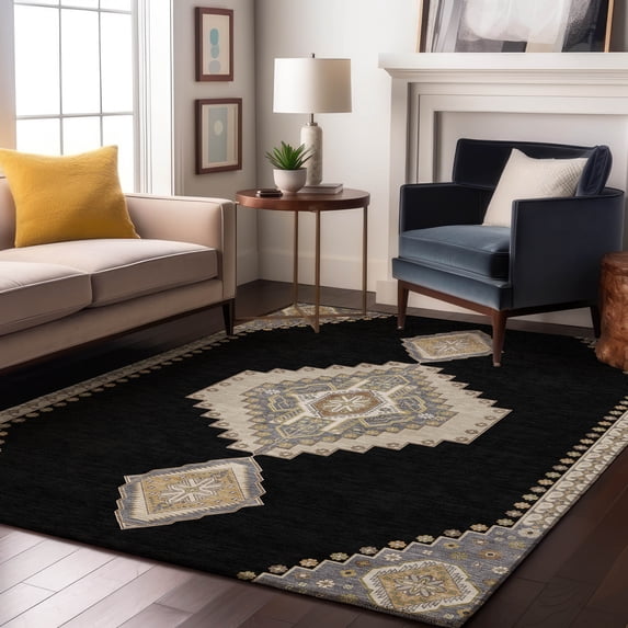 Addison Rugs Mayfield Premium Machine Washable Traditional Oriental Black Rectangle Rug, 3' x 5'