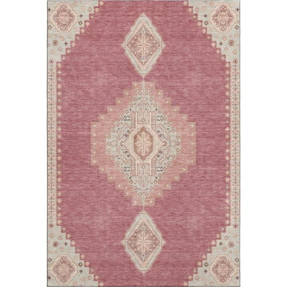 HomeRoots 679552 10 x 14 ft. Blush Gray & Pink Oriental Washable Machine Made Rectangle Area Rug with UV Protection