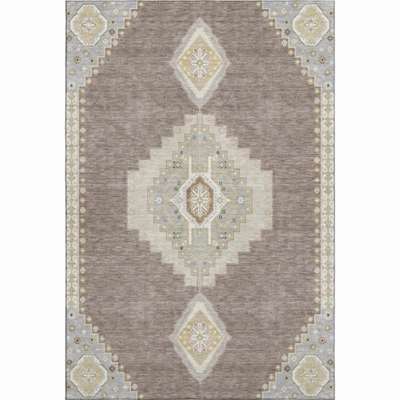 HomeRoots 679612 10 x 14 ft. Taupe Beige & Ivory Oriental Washable Machine Made Rectangle Area Rug with UV Protection