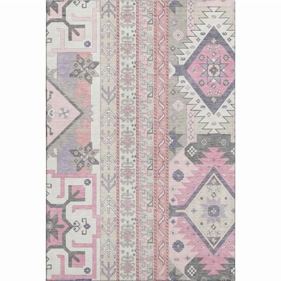 HomeRoots 679653 9 x 12 ft. Pink, Ivory & Gray Southwestern Transitional Washable Machine Made Rectangle Area Rug with UV Protection