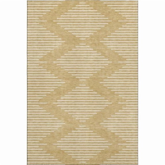 HomeRoots 679731 9 x 12 ft. Gold & Ivory Geometric Transitional Washable Machine Made Rectangle Area Rug with UV Protection
