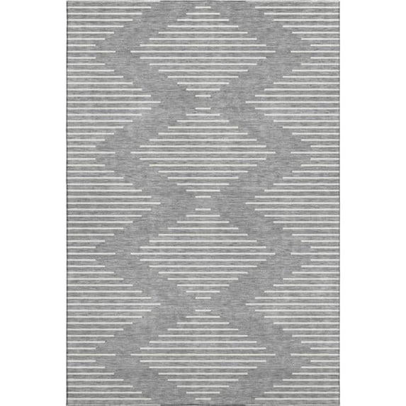 HomeRoots 679736 8 x 10 ft. Gray & Ivory Geometric Transitional Washable Machine Made Rectangle Area Rug with UV Protection