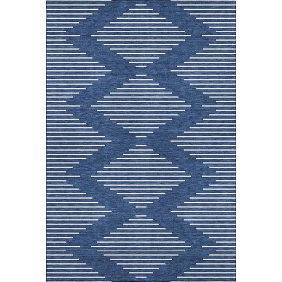 HomeRoots 679761 9 x 12 ft. Navy Blue & Ivory Geometric Transitional Washable Machine Made Rectangle Area Rug with UV Protection