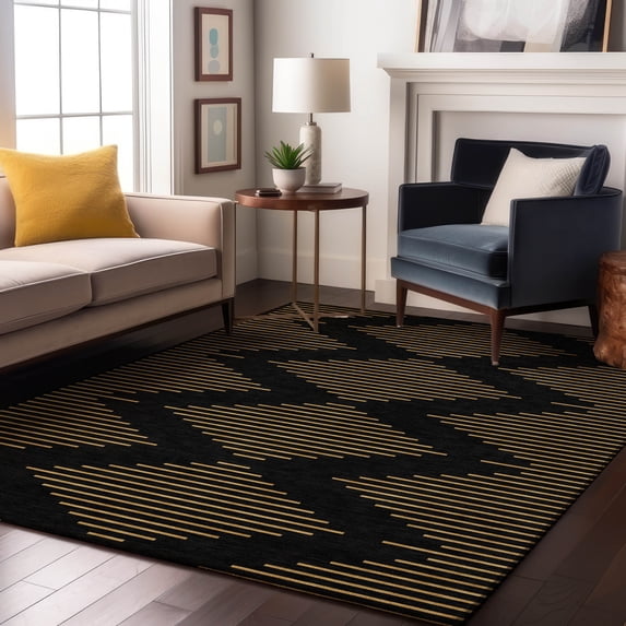 Addison Rugs Mayfield Premium Machine Washable Transitional Geometric Black Rectangle Rug, 3' x 5'