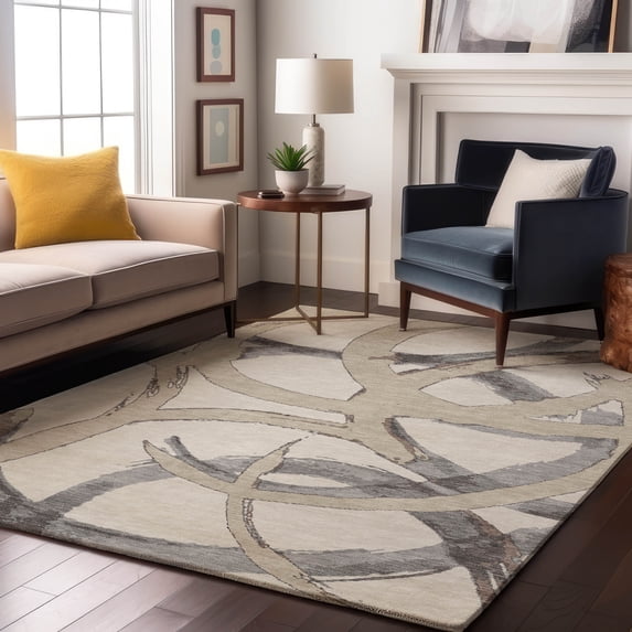 Addison Rugs Mayfield Premium Machine Washable Transitional Circles Ivory Rectangle Rug, 5' x 7'6"