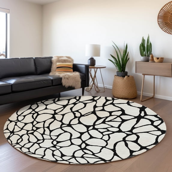 Addison Rugs Mayfield Premium Machine Washable Transitional Geometric Ivory Round Rug, 8' x 8'