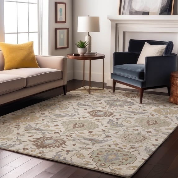 Addison Rugs Mayfield Premium Machine Washable Traditional Damask Ivory Rectangle Rug, 9' x 12'