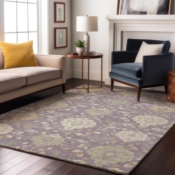 Addison Rugs Mayfield Premium Machine Washable Traditional Damask Lavender Rectangle Rug, 8' x 10'