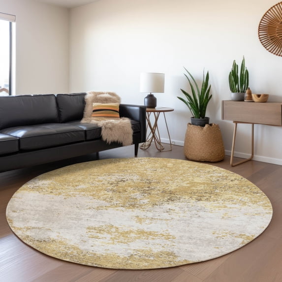 Addison Rugs Mayfield Premium Machine Washable Transitional Modern Gold Round Rug, 8' x 8'