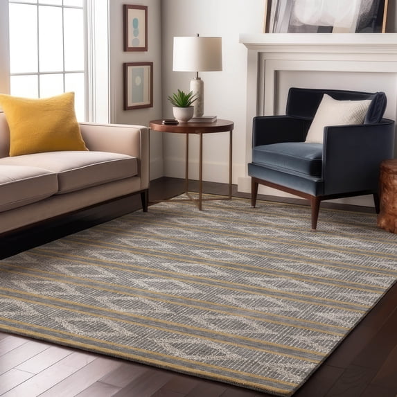 Addison Rugs Mayfield Premium Machine Washable Transitional Geometric Gray Rectangle Rug, 8' x 10'