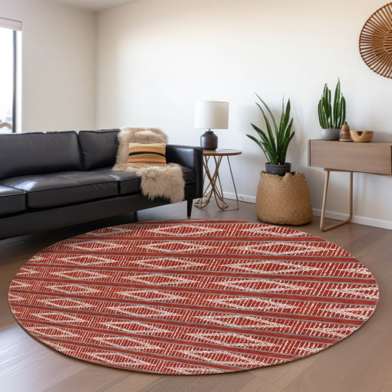 Addison Rugs Mayfield Premium Machine Washable Transitional Geometric Red Round Rug, 8' x 8'