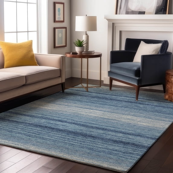 Addison Rugs Mayfield Premium Machine Washable Transitional Stripes Blue Rectangle Rug, 3' x 5'