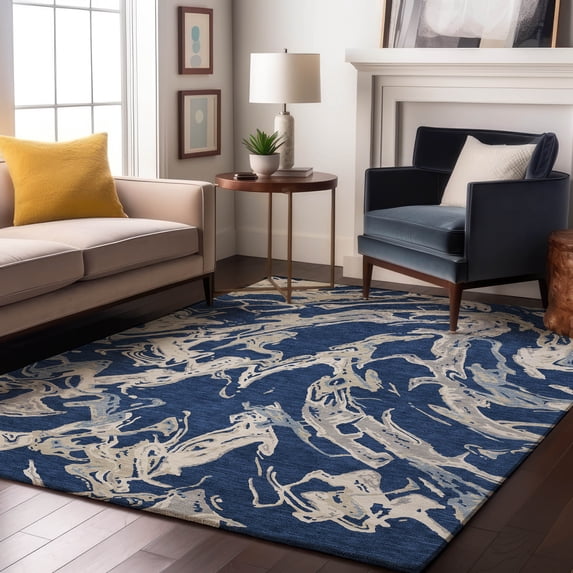 Addison Rugs Mayfield Premium Machine Washable Transitional Abstract Navy Rectangle Rug, 10' x 14'