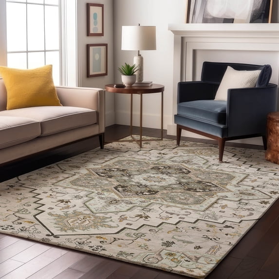 Addison Rugs Mayfield Premium Machine Washable Traditional Oriental Ivory Rectangle Rug, 9' x 12'