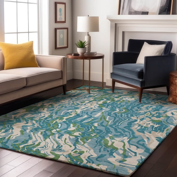 Addison Rugs Mayfield Premium Machine Washable Transitional Swirls Teal Rectangle Rug, 9' x 12'
