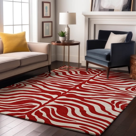Addison Rugs Mayfield Premium Machine Washable Transitional Animal Print Red Rectangle Rug, 9' x 12'