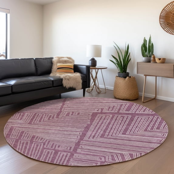 Addison Rugs Mayfield Premium Machine Washable Transitional Geometric Eggplant Round Rug, 8' x 8'