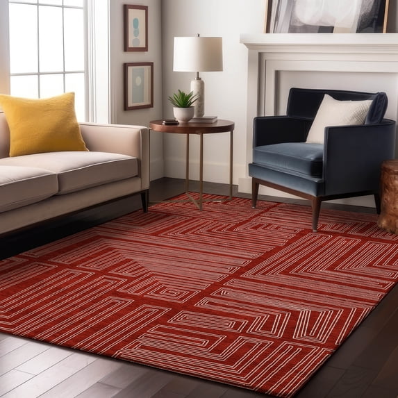 Addison Rugs Mayfield Premium Machine Washable Transitional Geometric Red Rectangle Rug, 9' x 12'