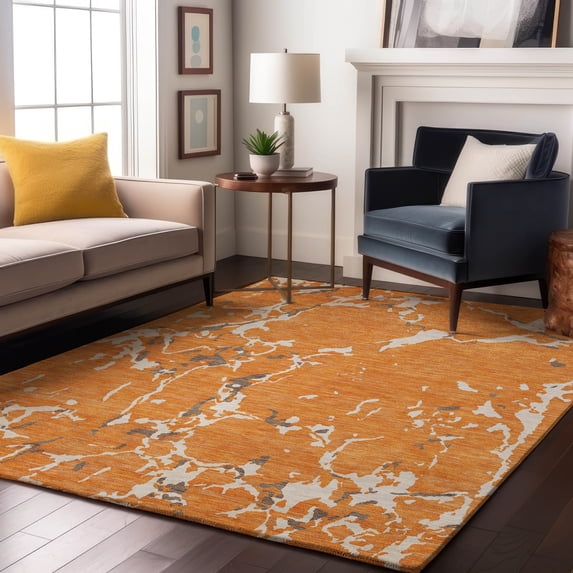 Addison Rugs Mayfield Premium Machine Washable Transitional Stripes Orange Rectangle Rug, 8' x 10'