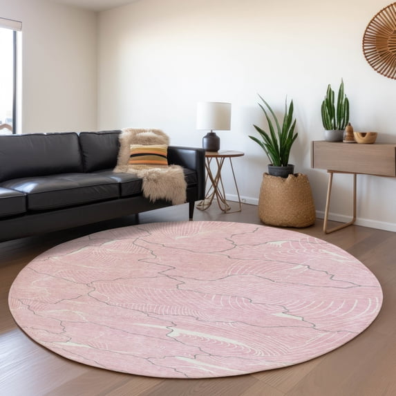 Addison Rugs Mayfield Premium Machine Washable Transitional Lines Pink Round Rug, 8' x 8'