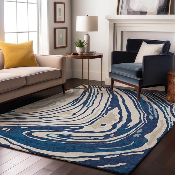 Addison Rugs Mayfield Premium Machine Washable Transitional Swirls Navy Rectangle Rug, 5' x 7'6"