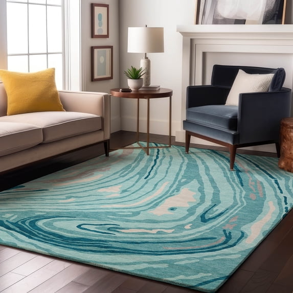 Addison Rugs Mayfield Premium Machine Washable Transitional Swirls Turquoise Rectangle Rug, 10' x 14'