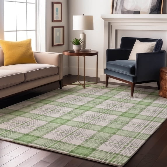 Addison Rugs Mayfield Premium Machine Washable Transitional Plaid Mint Rectangle Rug, 10' x 14'