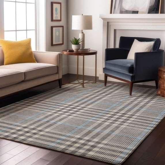 Addison Rugs Mayfield Premium Machine Washable Transitional Plaid Gray Rectangle Rug, 8' x 10'