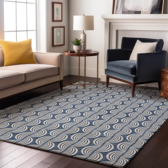 Addison Rugs Mayfield Premium Machine Washable Transitional Swirls Denim Rectangle Rug, 8' x 10'