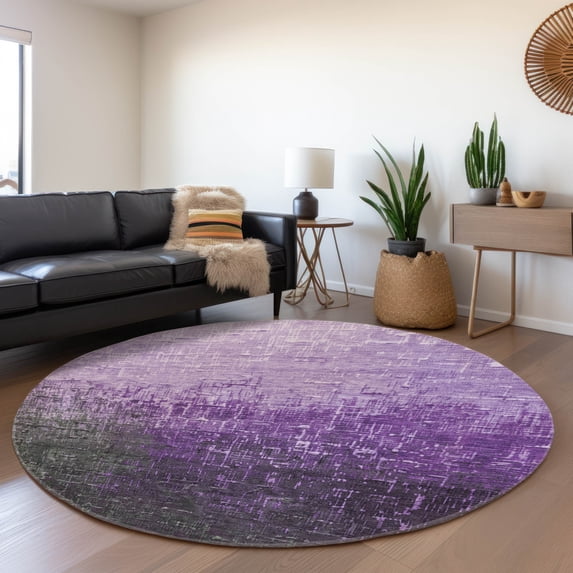 Addison Rugs Mayfield Premium Machine Washable Transitional Ombre Purple Round Rug, 8' x 8'