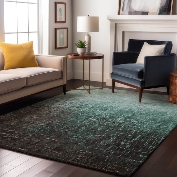 Addison Rugs Mayfield Premium Machine Washable Transitional Ombre Teal Rectangle Rug, 10' x 14'