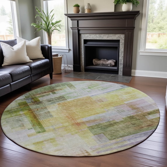 Addison Rugs Mayfield Premium Machine Washable Transitional Squares Green Round Rug, 8' x 8'