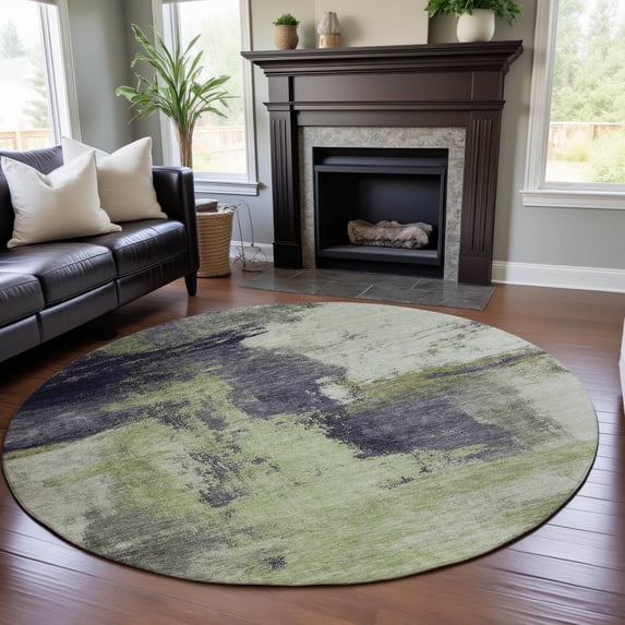 Addison Rugs Mayfield Premium Machine Washable Transitional Modern Fern Round Rug, 8' x 8'