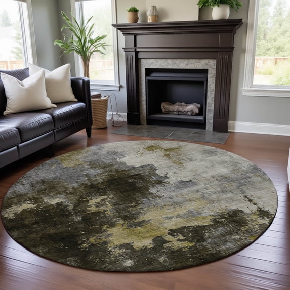 Addison Rugs Mayfield Premium Machine Washable Transitional Abstract Brown Round Rug, 8' x 8'