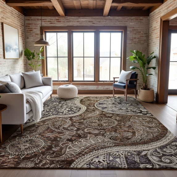 Addison Rugs Mayfield Premium Machine Washable Transitional Swirl Brown Rectangle Rug, 10' x 14'