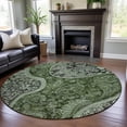 thumbnail image 1 of Addison Rugs Mayfield Premium Machine Washable Transitional Swirl Olive Round Rug, 8' x 8', 1 of 5